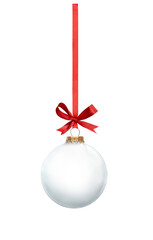 a clear glass christmas bauble tree decoration with other design elements isolated against a transpa