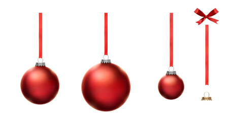 Wall Mural - Red Christmas bauble tree decorations with other design elements isolated against a transparent background.