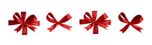 A Collection Of Red Ribbon Bows For Christmas, Birthday And Valantines Presents Isolated Against A Transparent Background