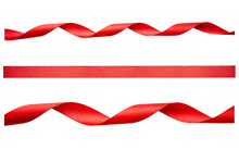 A Set Of Curly Red Ribbon For Christmas And Birthday Present Isolated Against A Transparent Background.