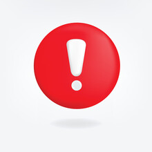 Red Exclamation Mark Symbol And Attention Or Caution Sign Icon On Alert Danger Problem. 3D Vector Design. 3D Rendering.