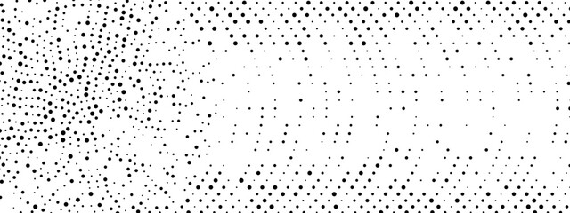 Poster - Halftone vector abstract background of circular dots. Texture of particles. Random maze, puzzle. Chaotic ornament. Circular pattern of point. Design of banner, poster website, frames social networks.