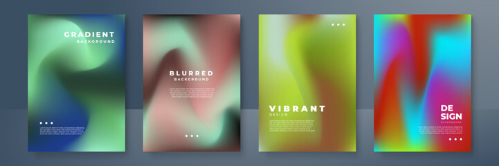 Blurred backgrounds set with modern abstract blurred color gradient patterns on white. Smooth templates collection for brochures, posters, banners, flyers and cards. Vector illustration.