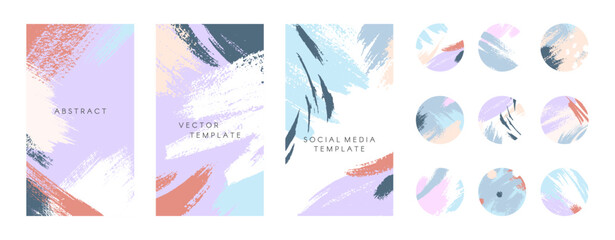 bundle of editable artistic insta story templates and highlights covers.vector layouts with brush st