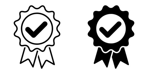 Fototapete - ofvs87 OutlineFilledVectorSign ofvs - approval icon . isolated transparent . check / medal sign . certified badge . black outline and filled version . AI 10 / EPS 10 . g11397