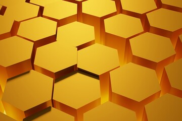 Poster - Honeycomb, abstract color yellow background, 3D rendering
