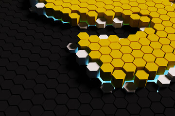Poster - Honeycomb, abstract color yellow and black  background, 3D rendering