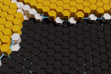 Poster - Honeycomb, abstract color yellow and black  background, 3D rendering