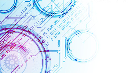 Abstract technology concept. Circuit board, high computer color background. Vector illustration with space for content, web - template, business tech presentation.