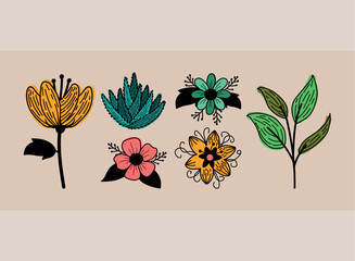 Wall Mural - six flowers garden icons