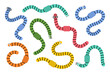 © Lifeking - Colored worms character set. Earthworm mascot with eyes and cute faces. Terrestrial worms for kids illustration. Fishing bait with various emotions.