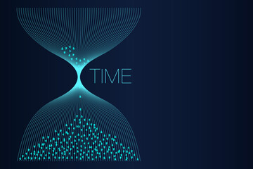 abstract concept of time. hourglass from light lines and diamond particles flowing isolated on hourg
