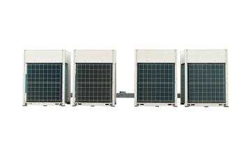 set of big air conditioner compressor source heat pumps on the wall outdoor on the roof top of the b