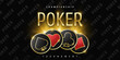 Poker tournament banner. Poker logo with playing card suit chips. Clubs, diamonds, spades, hearts on a black background. Vector illustration.