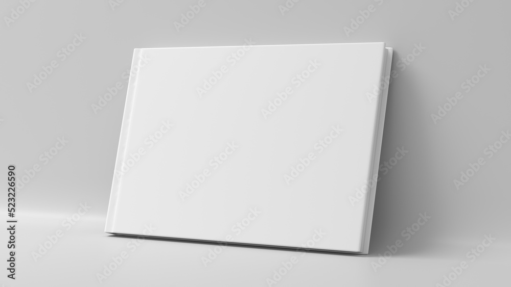 Blank horizontal hardcover book cover mockup standing on white ...