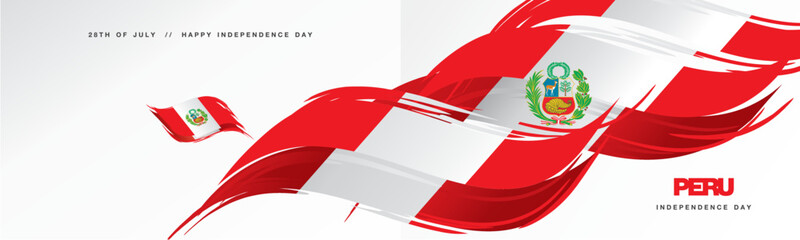 Peru Independence day, abstract hand drawn flag of Peru, two fold flyer, white background banner