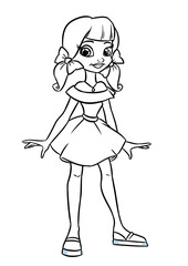 Wall Mural - Fashionable beautiful teen girl blue dress style cartoon illustration coloring page