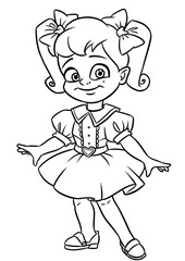 Wall Mural - Little beautiful girl blue dress cartoon illustration coloring page
