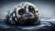 Sad saimaa ringed seal crying in water because of species extinction
