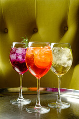 Wall Mural - berries and fruits cocktails on the silver tray