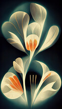 Illustration Of Abstract, Art Nouveau Style, Glowing, Luminescent Magic Flowers On A Dark Background. Light, Electric Arc. Digital Artwork. Background, Wallpaper.