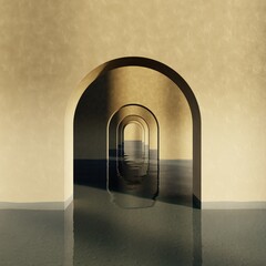 Wall Mural - Arched tunnel, liminality, 3D background, 3D rendering