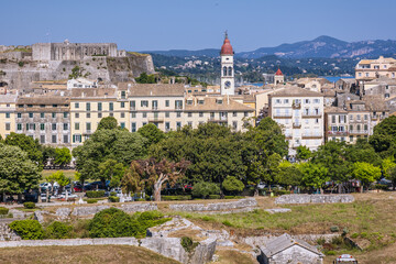 Wall Mural - Corfu city on Corfu Island, Greece with Tower of Church of St Spyridon