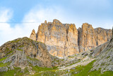Fototapeta Natura - Sasso Pordoi ridge and cableway from Passo Pordoi