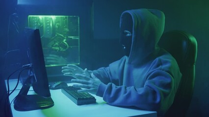 Cybercriminal hacker typing and getting upset. High quality 4k footage
