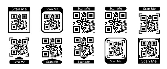 Poster - Qr code vector set. Scan qr code icon.  Barcode smartphone id icon. Qr code for payment, mobile app and identification. Cellphone qrcode banner. Scan me phone tag.