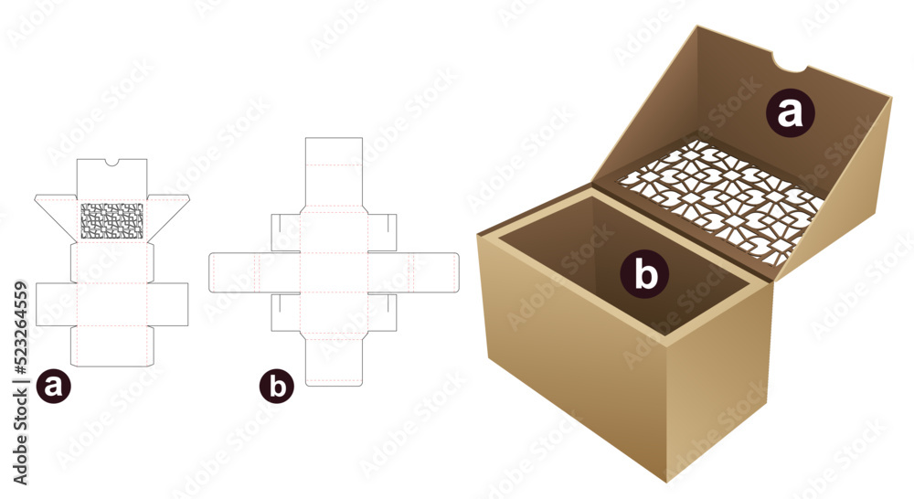 stenciled box die cut template and 3D mockup Stock Vector | Adobe Stock