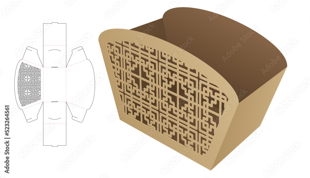 stenciled box die cut template and 3D mockup Stock Vector | Adobe Stock