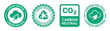 Carbon Neutral Stamp Label Icon Vector Set. CO2 Neutral Environment Sticker Illustration.