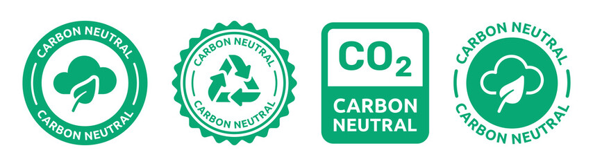 Poster - Carbon neutral stamp label icon vector set. CO2 neutral environment sticker illustration.