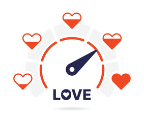 Poster - Love meter test vector illustration with gauge level measurement and heart icon symbol.