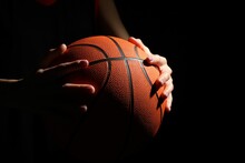 Basketball Player With Ball On Black Background, Closeup