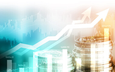 Finance and money technology background concept of business prosperity and asset management . Creative graphic show economy and financial growth by investment in valuable asset to gain wealth profit .