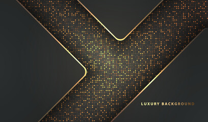 Geometric shapes black luxury background with elegant golden pattern vector. Modern gold dots layout web or invitation card design.