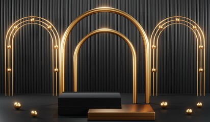 Poster - 3d rendering of blank product background for cream cosmetics modern black podium background