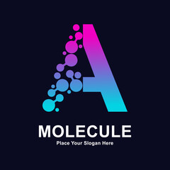 Wall Mural - Letter A molecule dots logo vector template. Suitable for business, initial, Medicine, science, technology, laboratory, electronics