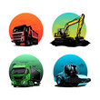 a set of modern realistic illustration of heavy duty transportation logo design template