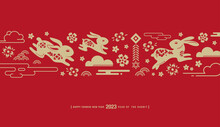 2023 Chinese Lunar New Year, Year Of The Rabbit Greeting Card Design.