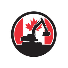 Wall Mural - Canadian  Excavator Canada Flag Icon