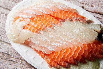 Poster - Fresh salmon sashimi and white fish sashimi	