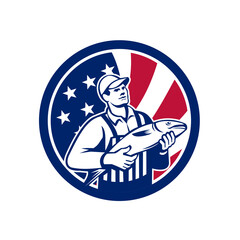 Wall Mural - American Fishmonger Union Jack Flag Mascot