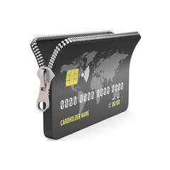 Wall Mural - credit card with zipper on white background. Isolated 3D illustration