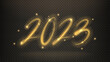2023 Happy New Year banner. Number 2023 written with sparkling sparklers isolated on checkered background. Glowing template for holiday greeting card, banners and poster. 2023 sparkling sign.