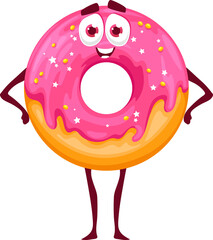 Sticker - Cartoon pink donut dessert character vector bakery