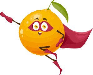 Sticker - Funny cartoon orange fruit superhero character