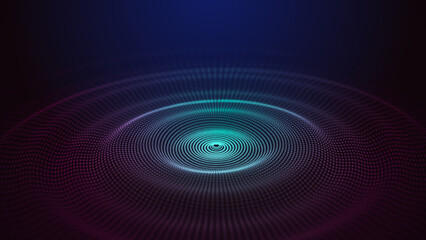 Wall Mural - Futuristic dark background. The ripple effect of a web of blue and pink dots. Big data. Illustration of technologies and artificial intelligence. The effect of particle oscillation. 3D rendering.